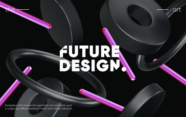 Wall Mural - 3d metal shapes in chaotic movement. 3d vector illustration.