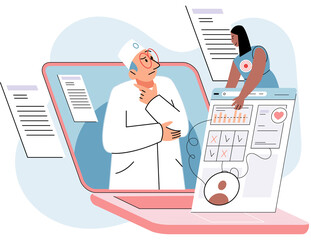 Online medical services mobile app, consultation and prescription medicine, diagnostics, professional doctor connecting and giving consultation for patient, telemedicine metaphor, health care program