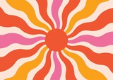 Fototapeta Sypialnia - sunburst retro vibes graphic print groovy background 60s 70s