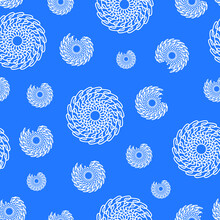 Seamless Vector Pattern With Light Blue Fractal Lace Patterns And Separate Elements On A Blue Background. Print For Fabric, Gift Wrapping, Tableware, Background On Phone And Computer