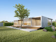3d rendering of white luxury concrete house with lawn garden, Modern architecture design.