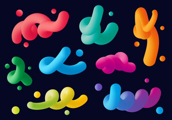 Set 3d abstract colorful twisted liquid shapes. Creative design elements. Vector modern gradient shapes elements for banner, background, poster 