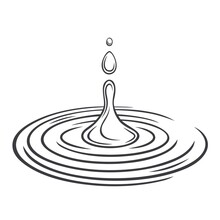 Drop Water And Circle Ripples Surface Outline Vector Illustration.