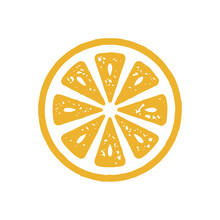 Bright Yellow Citrus Fruit Ornament Slice Hand Drawn Grunge Texture Logotype Vector Illustration