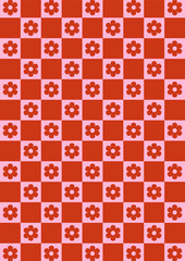 Wall Mural - checkered background, checkered, flowers, retro vibes floral graphic print groovy background 60s 70s