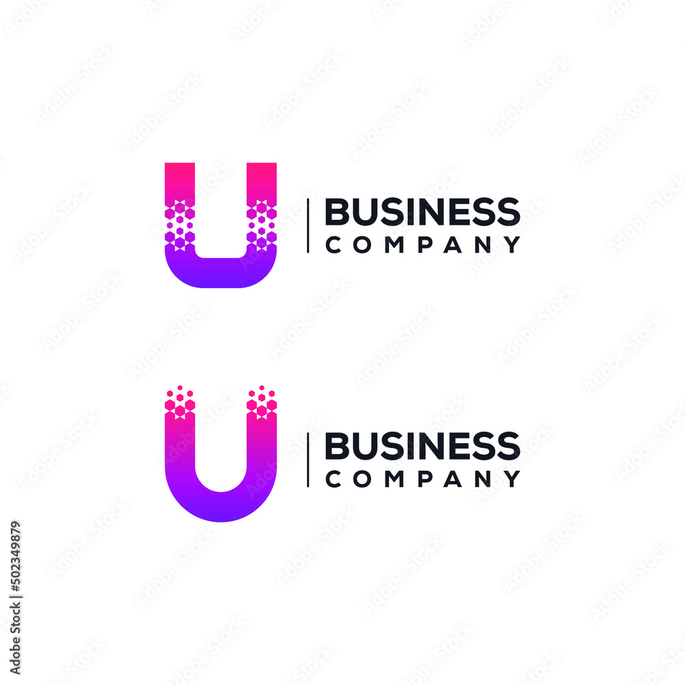 Abstract Letter U Logo design with Pixels Hexagon Shape for Technology ...