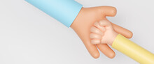 Close Up Of Mother And Baby Join Hands On The White Background, First Touch, Lovely, Emotional, Sentimental Moment, Trust And Care Concept, Family, Relationship Concept, Copy Space For Text, 3d Render