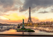 Paris, France - November 19, 2020: Eiffel Tower Seen From Arch Of Bir Hakeim Bridge In Paris