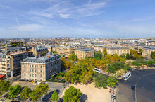 Panoramic Aerial View Of Paris Residential District Near Champs Elysées, Paris, France.