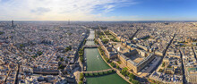 Panoramic Aerial View Of The River Seine In Paris, France.