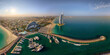 Panoramic aerial view of Burj Al Arab in Dubai Marina, United Arab Emirates.