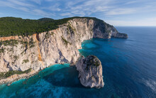 Panoramic Aerial View Of High Cliffs In Zakinthos Island, Greece.