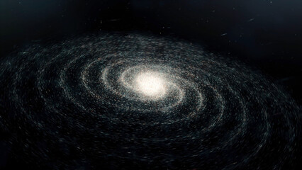 Wall Mural - abstract animation of spiral galaxy rotation in space with billion of stars on the black background.