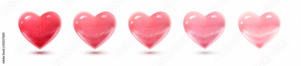 3d realistic vector icon set. Valentines collection of red and pink hearts.