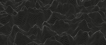 Abstract Background With Distorted Line Shapes On A Black Background. Monochrome Sound Line Waves.
