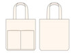 Calico tote bag with double pocket template on white background. Front and back views, vector file