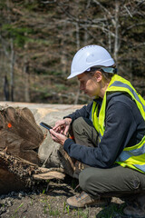 Wall Mural - Pretty woman working as a forester.