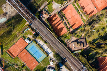 Aerial View Of A Sport Place Along The Railway In Fiesole, Florence, Tuscany, Italy.