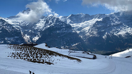 Sticker - Beautiful view of mountains all covered by snow  in Switzerland