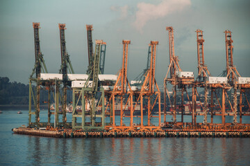 Sticker - Panorama of a container terminal in the port of Hamburg at night