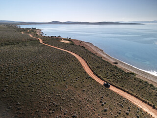 Sticker - Aerial shot of a dirt road at the shore, Moonta, South Australia