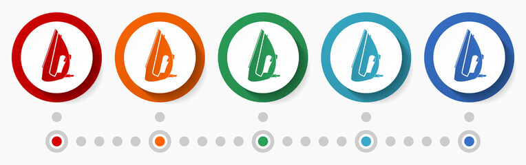 Poster - Iron concept vector icon set, infographic template, flat design circle colorful web buttons in 5 color options