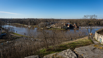 Sticker - Aerial shot of a castle and a river on a sunny day in Bernburg, Germany