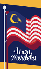 Sticker - hari merdeka lettering with flag waving