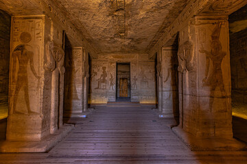 Wall Mural - Abu Simbel, Egypt -  November 16, 2021: Inside the great ancient Egyptian temple of Nefertari at Abu Simbel, Egypt