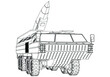 Air defense system. Rockets and shells. Special military equipment. Air Attack. Vector Military machine. Military vehicle logotype.