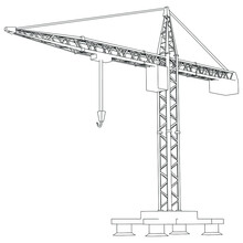 Tower Construction Crane Isolated On White Background. Vector Illustration.