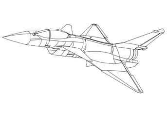 Fighter jet drawing line art vector illustration for coloring book. Cartoon Aeroplane drawing for coloring book for kids and children.