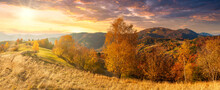 Ukraine. Warm Autumn In A Village. Picturesque Beech, Birch And Pine Forests And Hutsul Houses Against The Backdrop Of The Synevyr Pass Ridge Are Very Beautiful With Bright Colors After A Fine Day.