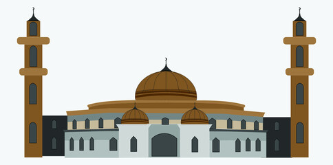 Poster - Vector design of a mosque with dome and two minarets isolated on a white backgroun