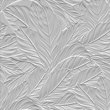Embossed Leafy White 3d Seamless Pattern. Beautiful Floral Relief Background. Repeat Textured White Vector Backdrop. Surface Emboss Leaves. 3d Endless Ornament With Embossing Effect. Leafy Texture