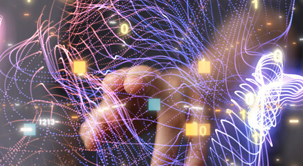 Abstract network of physical devices on the Internet using a network connection with statistics numbers 3d illustration