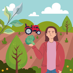 Wall Mural - woman with tractor farm