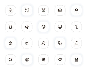 Poster - Technology and space line icons set. Science, rocket, drone, microcircuit, star and other buttons. Vector outline pictograms for web and ui, ux mobile app design. Editable Stroke. 24x24 Pixel Perfect.