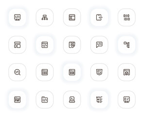Fototapete - Programing and data line icons set. Development, coding, software, computer and other buttons. Vector outline pictograms for web and ui, ux mobile app design. Editable Stroke. 24x24 Pixel Perfect.