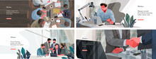 Business, Finance And Marketing. Vector Illustration Of Working Businessmen, People In A Meeting At The Table, Teamwork, Making A Deal And Men At The Computer.