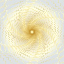 Twisted Abstract Wireframe Tunnel. The Gold Wave Spiral Twists Wavy Lines On The White Gold Background.