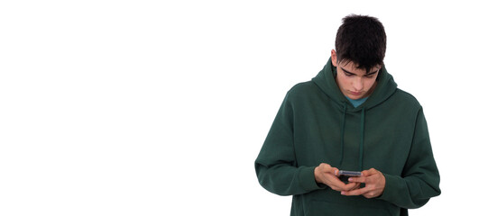 Sticker - isolated teen boy looking at mobile phone