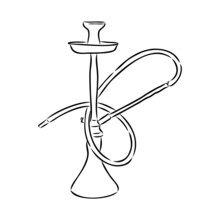 Shisha, Hookah Hand Drawn Doodle Vector .Illustration Isolated On Chalkboard For Hookah Bar Or Lounge. Vector Illustration Of Hookah With Smoking Pipe, Hubble Bubble, Oriental Bar.