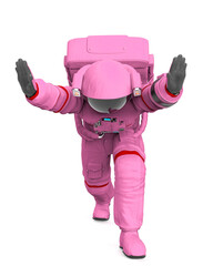 astronaut is pushing on white background front view