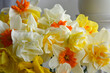 żółte narcyzy w wazonie (Narcissus), Wielkanoc, świąteczna ozdoba, wielkanocna dekoracja, wiosenne kwiaty, Easter decoration, bouquet of narcissus,  daffodils in a vase, bouquet of yellow daffodils.	
