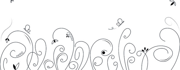 vector swirls, summer stems, butterflies for background