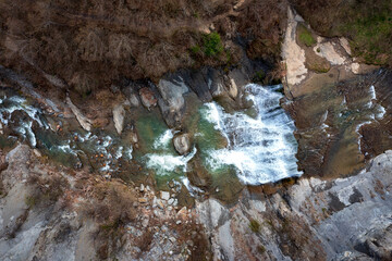 Wall Mural - Top view of the river with a beautiful waterfall. Travel in Bulgaria. Hristovski waterfall
