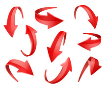 Red Realistic Glossy 3D Curve Arrows 
