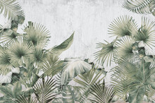 Tropical Trees And Leaves For Digital Printing Wallpaper, Custom Design Wallpaper - 3D Illustration
