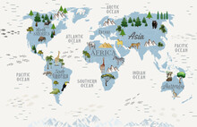 Animals World Map For Kids Wallpaper Design
